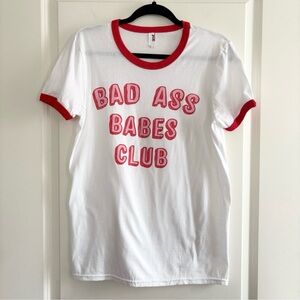 Bad A** Babes Club White and Red Short Sleeve Tee Casual Ringer